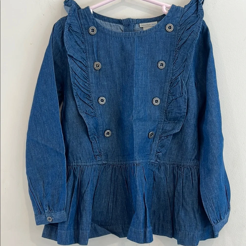 Calvin Klein Girls Blue‎ Ruffled Top and Patterned Leggings Set Size 5 NWOT